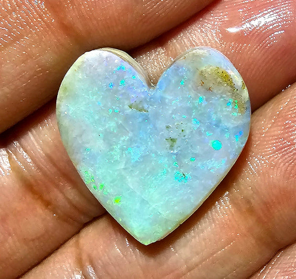 Premium Rainbow Fire Milky Australian Opal 25 x 25 mm Heart Cut Cabochon Loose Gem, Masterpiece Calibrated 100 % Natural Gemstone AAA