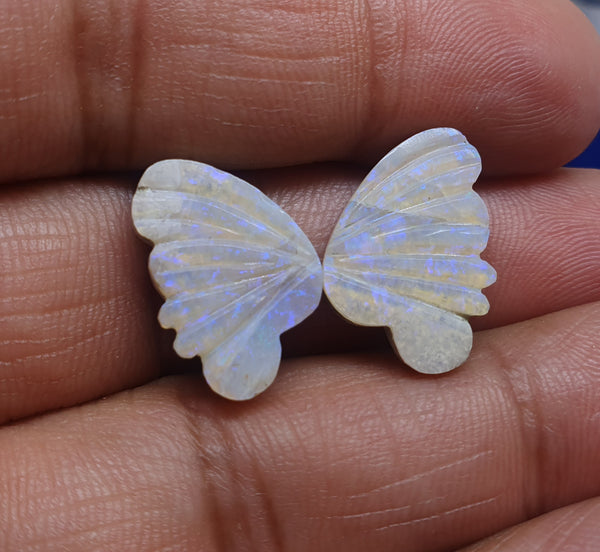 Electric Blue-Green Fire Butterfly Wings/Australian Opal/Hand Carved/Jewelry/ Necklace/ Pendant/ Ring/Loose Gem Wings/ AAA (Large Size)