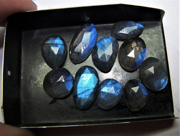 40.50 cts Blue Flashy Labradorite 10 pieces Rose Cut Faceted Slice Gems, Wholesale Parcel/Lot of Free Form Loose Gems,100 % Natural AAA