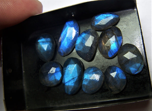 40.50 cts Blue Flashy Labradorite 10 pieces Rose Cut Faceted Slice Gems, Wholesale Parcel/Lot of Free Form Loose Gems,100 % Natural AAA