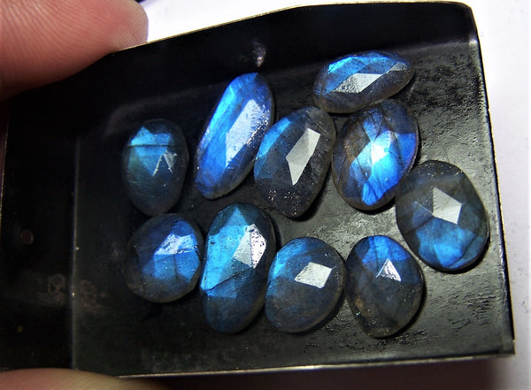 40.50 cts Blue Flashy Labradorite 10 pieces Rose Cut Faceted Slice Gems, Wholesale Parcel/Lot of Free Form Loose Gems,100 % Natural AAA