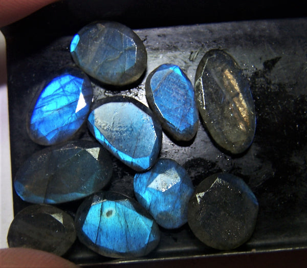 40.50 cts Blue Flashy Labradorite 10 pieces Rose Cut Faceted Slice Gems, Wholesale Parcel/Lot of Free Form Loose Gems,100 % Natural AAA