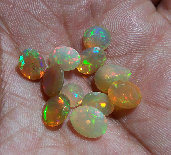 11.10 cts Insane Metallic Rainbow Fire Color Play Faceted Ethiopian Welo Opal Oval,Round,Pear Loose Gems, Milky & Transparent, (11 Pcs)Wholesale Lot/Parcel AAA