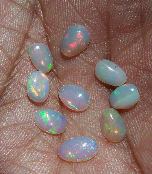 3.80 cts Insane Rainbow Color Play Ethiopian Welo Opal Smooth Slice Gems AAA, Milky and Transparent, (9 Pcs) Wholesale Lot/Parcel
