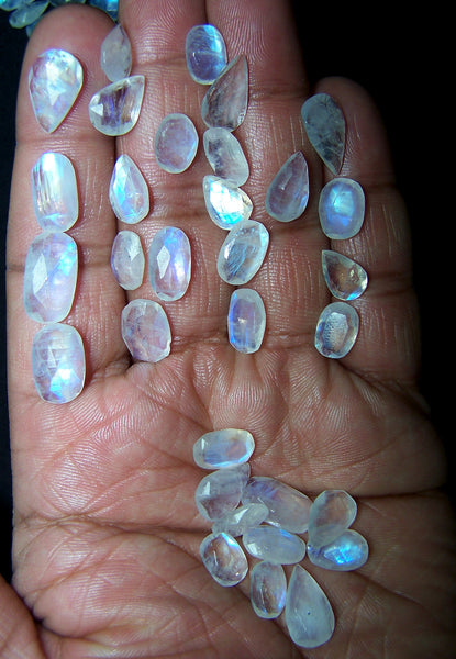 315 cts Blue Flashy White Rainbow Moonstone Faceted Slice Gems,163 Pieces, Wholesale Parcel/Lot of Free Form Loose Gems,100 % Natural AAA