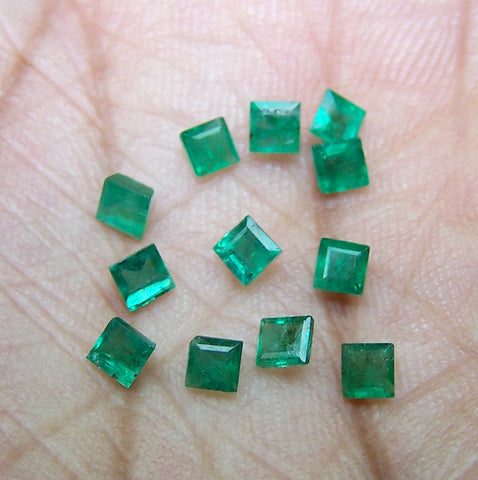 Assorted 2 - 3 mm Lush Green Brazilian Emerald Square Cut Faceted Gemstones Wholesale Lot / Parcel Sample AAA