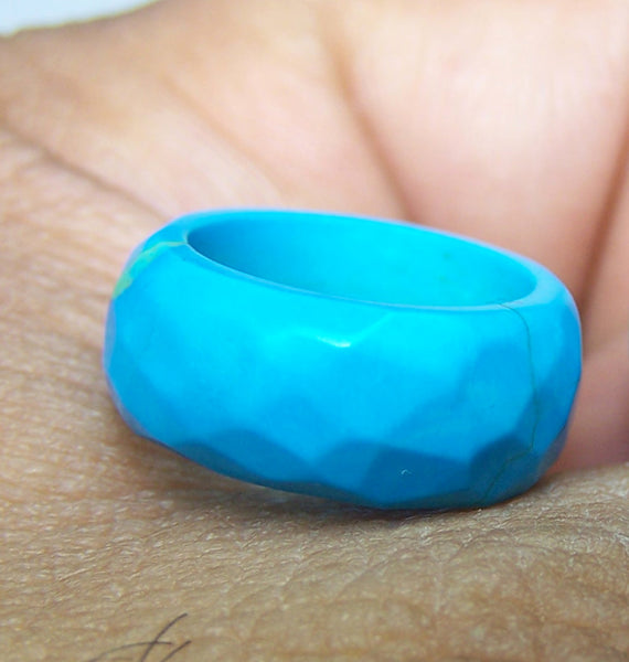 100 % Real & Natural "Sleeping Beauty" Turquoise Custom Manufactured Flat Checker Band/Ring