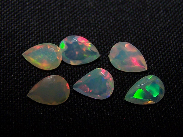 2.30 cts Insane Metallic Rainbow Fire Color Play Ethiopian Welo Opal Faceted 5 x 7 MM Pears : 6 Pcs Loose Gemstone Lot/Parcel > AAA