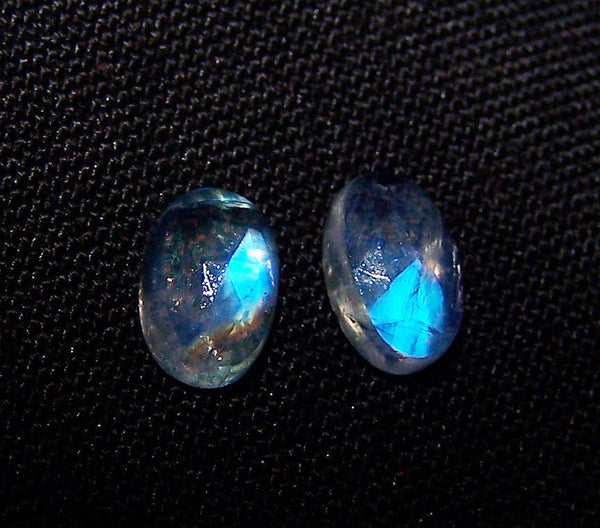 5 x 8 MM Blue Flashy White Rainbow Moonstone Rose Cut Cabochon,2 Pieces - 1 Pair, Loose Gems,100 % Natural Gems AAA