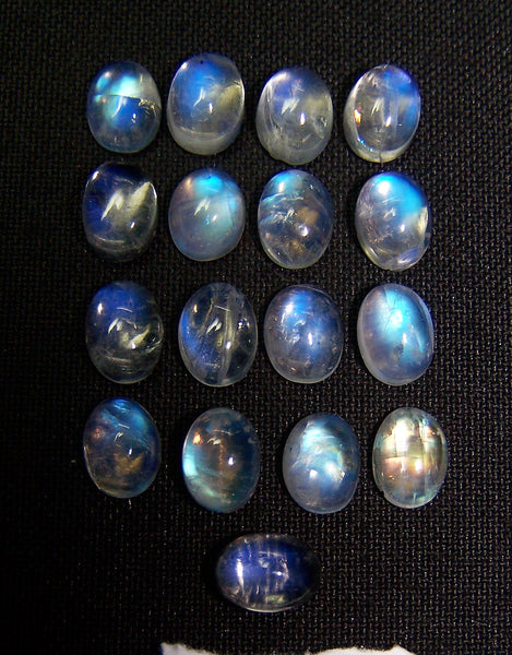 Masterpiece Collection : 22.70 cts White Rainbow Flashy 6 x 8 MM Moonstone Oval Cabochons, 14 Pieces, Wholesale Parcel/Lot of Loose Gems,100 % Natural Gems AAA