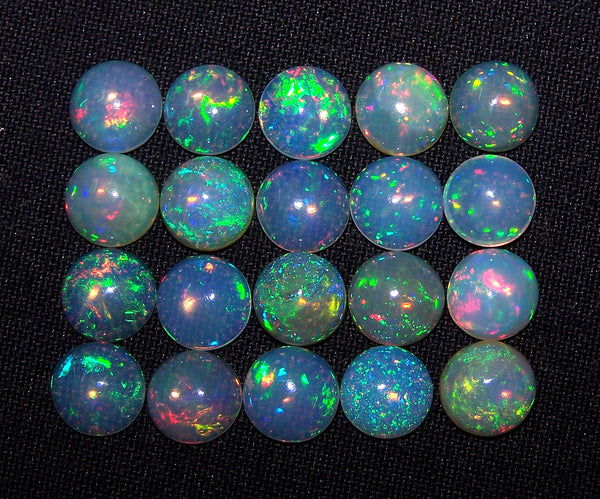 8 MM Calibrated Round Ethiopian Welo Opal Cabochon, Insane Metallic Rainbow Fire Color Play Milky & Transparent Loose Gems (1 Pc) AAA