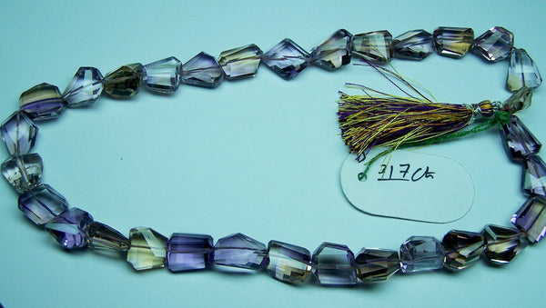 Unique 317 Cts Natural Ametrine (amethyst & Citrine Bio) Faceted Tumble/nugget Beads - Full 18 Inch Strand