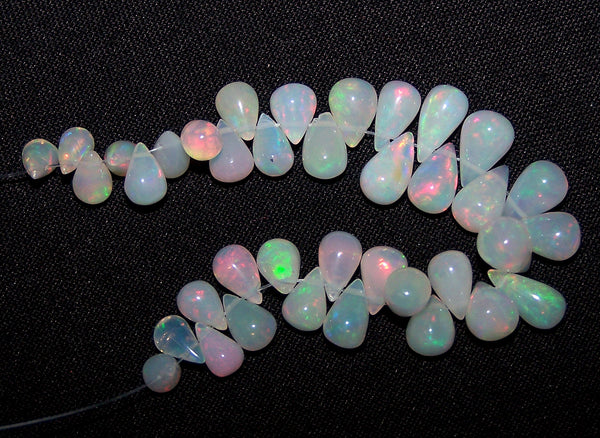 30 cts Insane Rainbow Fire Milky & Transparent Ethiopian Welo Opal Tear Drop (38 Pcs) Beads Layout 4.5 to 10 MM