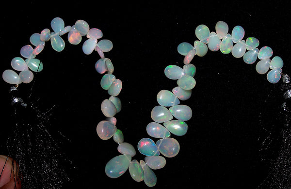 49.45 cts Insance Fire Multi Rainbow Color Play Milky Ethiopian Welo Opal Plain Almond-Pear Briolette (58 pieces) Beads Layout 5.2 x 7 to 7.2 x 12.2 MM AAA