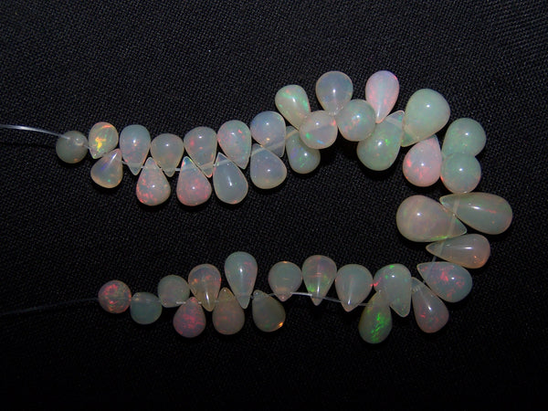 33 cts Multi Rainbow Fire Milky Ethiopian Welo Opal Tear Drop Beads Layout 4.5 to 11 MM > For Necklace