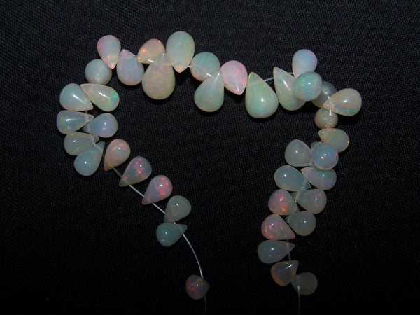 33 cts Multi Rainbow Fire Milky Ethiopian Welo Opal Tear Drop Beads Layout 4.5 to 11 MM > For Necklace