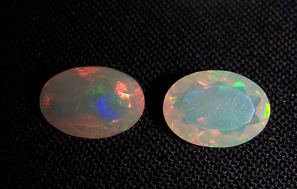 3.60 cts Insane Metallic Rainbow Fire Color Play Ethiopian Welo Opal Faceted Ovals Loose Gemstone AAA : Matched pair for Earrings