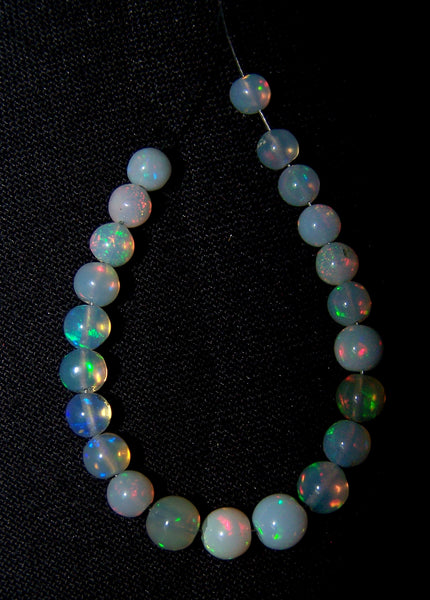 Ultra Rare 10 Cts Insane Multi Rainbow Fire Ethiopian Welo Opal Round Sphere Balls, 22 Pieces, Mini-String 4.3 - 5.4 MM