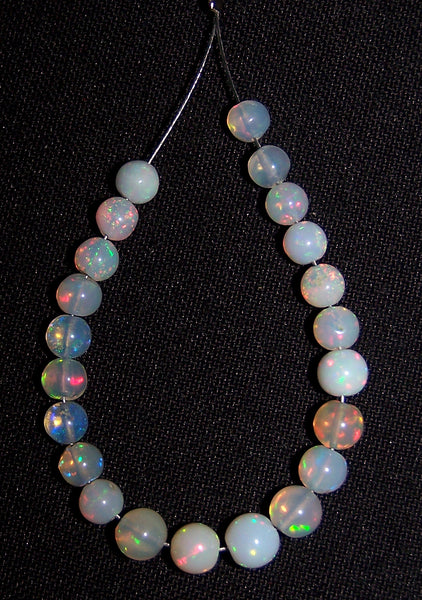 Ultra Rare 10 Cts Insane Multi Rainbow Fire Ethiopian Welo Opal Round Sphere Balls, 22 Pieces, Mini-String 4.3 - 5.4 MM