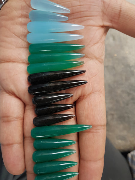 Masterpiece Collection : Green Onyx, Black Onyx, Blue Onyx Long Tear Drops Pair : Loose Gemstone > AAA : Matched pair for Earrings