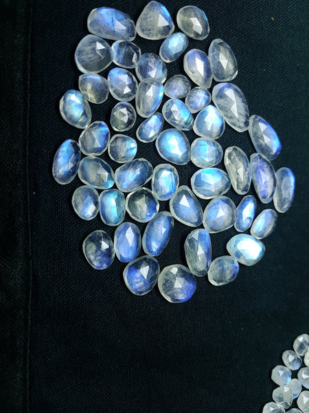 200.95 cts Blue Flashy White Rainbow Moonstone Rose Cut Faceted Slice Gems, Wholesale Parcel/Lot of Free Form Loose Gems,100 % Natural AAA