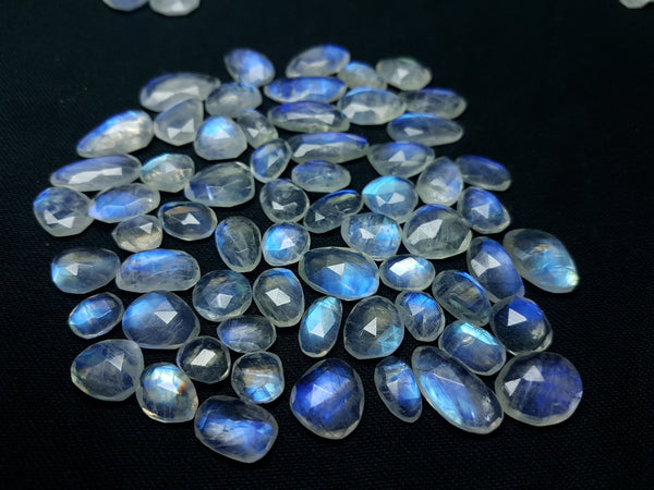 200.95 cts Blue Flashy White Rainbow Moonstone Rose Cut Faceted Slice Gems, Wholesale Parcel/Lot of Free Form Loose Gems,100 % Natural AAA