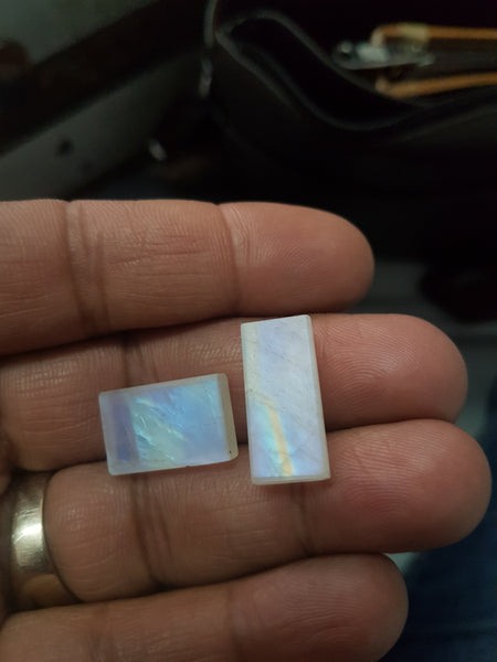 Masterpiece Collection : 14 x 9 mm Baguette Pre-Form faceted gem of Natural Multi Fire Rainbow Moonstone Gems > Ideal for Step Cut Faceting over Gems > Wholesale Parcel/Lot