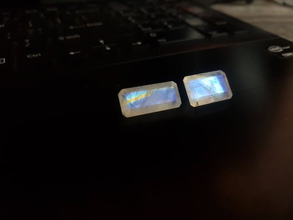 Masterpiece Collection : 14 x 9 mm Baguette Pre-Form faceted gem of Natural Multi Fire Rainbow Moonstone Gems > Ideal for Step Cut Faceting over Gems > Wholesale Parcel/Lot