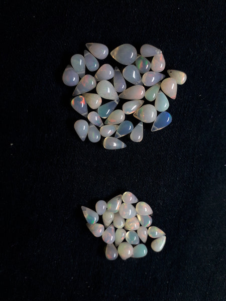 Custom Assortment : Multi Rainbow Fire Milky Ethiopian Welo Opal Tear Drops (53 Pcs) Beads Layout 9 x 5 to 11.5 x 6 MM