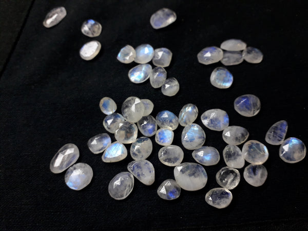 32.25 cts Blue Flashy White Rainbow Moonstone Rose Cut Faceted 9 Slice Gems, Wholesale Parcel/Lot of Free Form Loose Gems,100 % Natural AAA