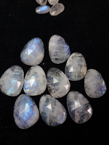 10 cts Blue Flashy White Rainbow Moonstone, Fancy Pear Shaped, Rose Cut Faceted Slice Gems, Wholesale Parcel/Lot of Free Form Loose Gems,100 % Natural AAA