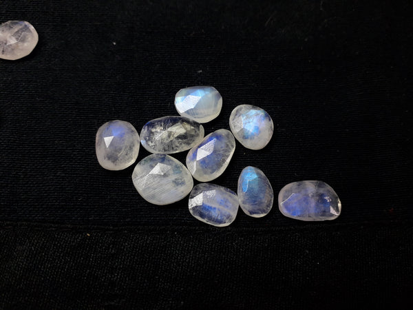 32.25 cts Blue Flashy White Rainbow Moonstone Rose Cut Faceted 9 Slice Gems, Wholesale Parcel/Lot of Free Form Loose Gems,100 % Natural AAA
