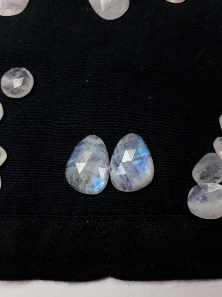 10 cts Blue Flashy White Rainbow Moonstone, Fancy Pear Shaped, Rose Cut Faceted Slice Gems, Wholesale Parcel/Lot of Free Form Loose Gems,100 % Natural AAA