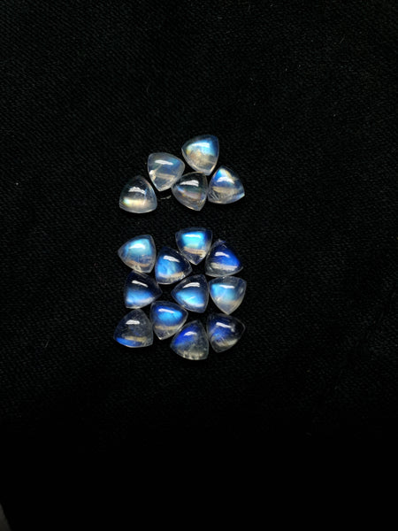 Masterpiece Blue Flashy White Rainbow Moonstone Calibrated 5 x 5 mm Trillion Cabochon Loose Gem, 100 % Natural Gems AAA