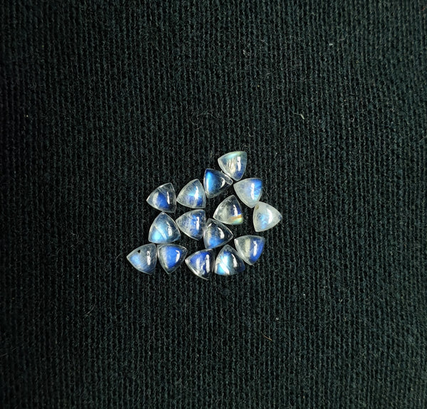 Masterpiece Blue Flashy White Rainbow Moonstone Calibrated 3 x 3 mm Trillion Cabochon Loose Gem, 100 % Natural Gems AAA