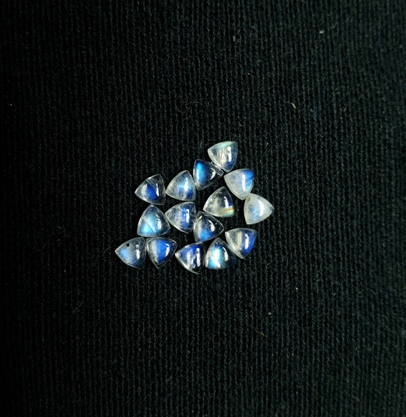 Masterpiece Blue Flashy White Rainbow Moonstone Calibrated 3 x 3 mm Trillion Cabochon Loose Gem, 100 % Natural Gems AAA