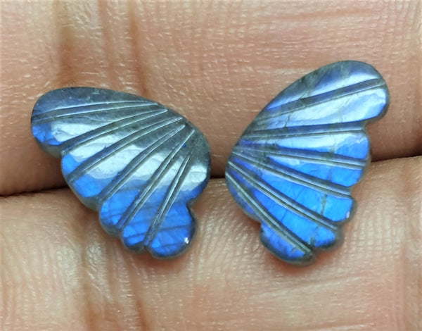 Blue Fire Labradorite Black/Grey Opaque, Fancy Butterfly Wings Shaped Hand Carved Gems, Sample Pieces Loose Gems,100 % Natural AAA