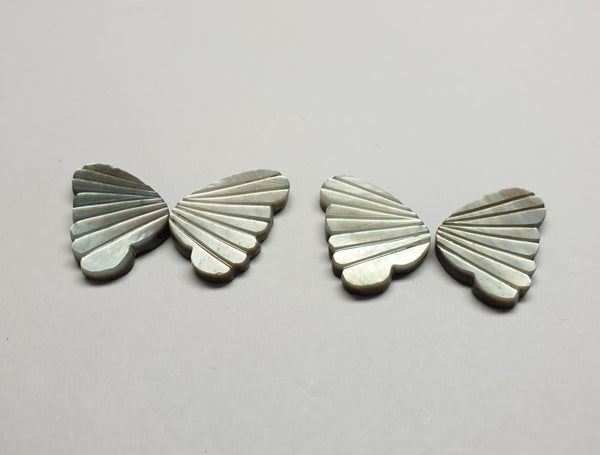 Black/Grey MOP (Mother Of Pearl) Fancy Butterfly Wings Shaped Hand Carved Gems, Sample Pieces Loose Gems,100 % Natural AAA