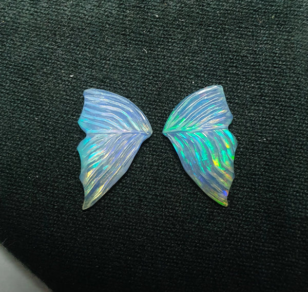 Multi Fire Rainbow Ethiopian Welo Opal Butterfly Wings/ Hand Carved /Jewelry/ Necklace/ Pendant/ Ring/ Loose Gem Wings/ AAA