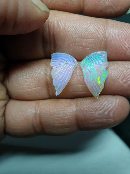 Multi Fire Rainbow Ethiopian Welo Opal Butterfly Wings/ Hand Carved /Jewelry/ Necklace/ Pendant/ Ring/ Loose Gem Wings/ AAA