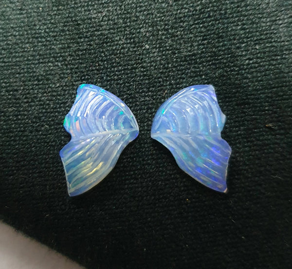 Electric Blue-Green Multi Fire Ethiopian Welo Opal Butterfly Wings/ Hand Carved /Jewelry/ Necklace/ Pendant/ Ring/ Loose Gem Wings/ AAA