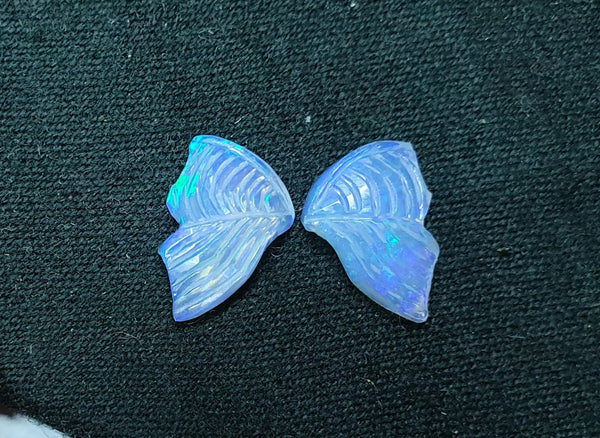 Electric Blue-Green Multi Fire Ethiopian Welo Opal Butterfly Wings/ Hand Carved /Jewelry/ Necklace/ Pendant/ Ring/ Loose Gem Wings/ AAA