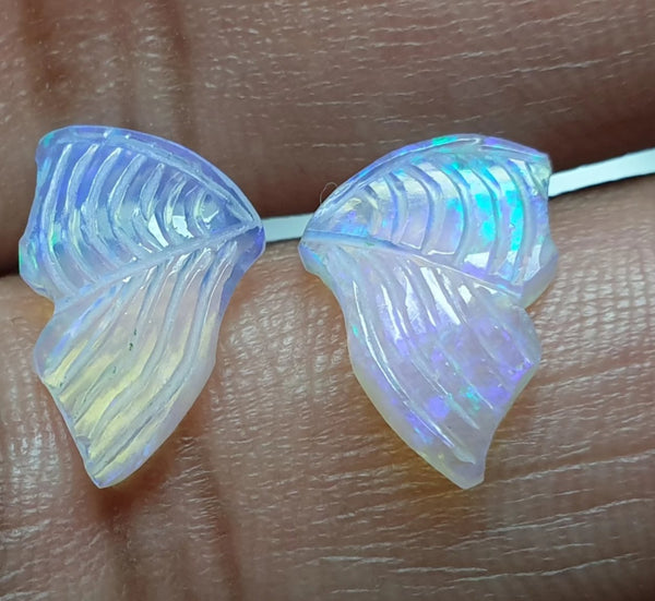 Electric Blue-Green Multi Fire Ethiopian Welo Opal Butterfly Wings/ Hand Carved /Jewelry/ Necklace/ Pendant/ Ring/ Loose Gem Wings/ AAA