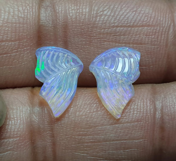 Electric Blue-Green Multi Fire Ethiopian Welo Opal Butterfly Wings/ Hand Carved /Jewelry/ Necklace/ Pendant/ Ring/ Loose Gem Wings/ AAA
