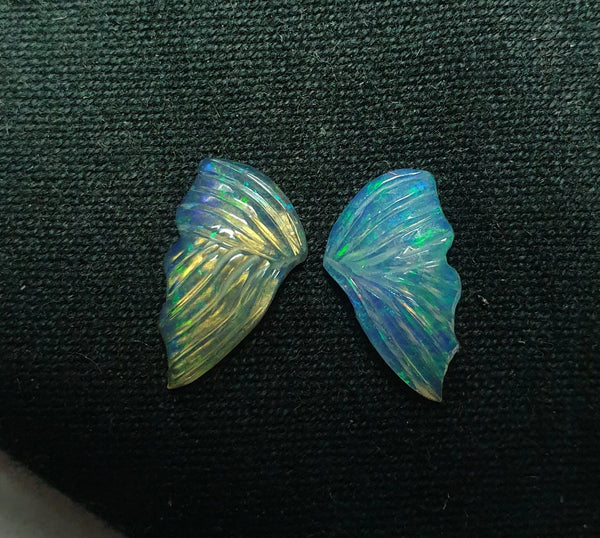 Multi Fire Rainbow Ethiopian Welo Opal Butterfly Wings/ Hand Carved /Jewelry/ Necklace/ Pendant/ Ring/ Loose Gem Wings/ AAA