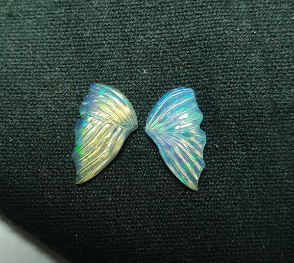 Multi Fire Rainbow Ethiopian Welo Opal Butterfly Wings/ Hand Carved /Jewelry/ Necklace/ Pendant/ Ring/ Loose Gem Wings/ AAA