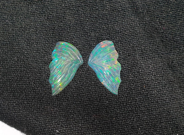 Multi Fire Rainbow Ethiopian Welo Opal Butterfly Wings/ Hand Carved /Jewelry/ Necklace/ Pendant/ Ring/ Loose Gem Wings/ AAA