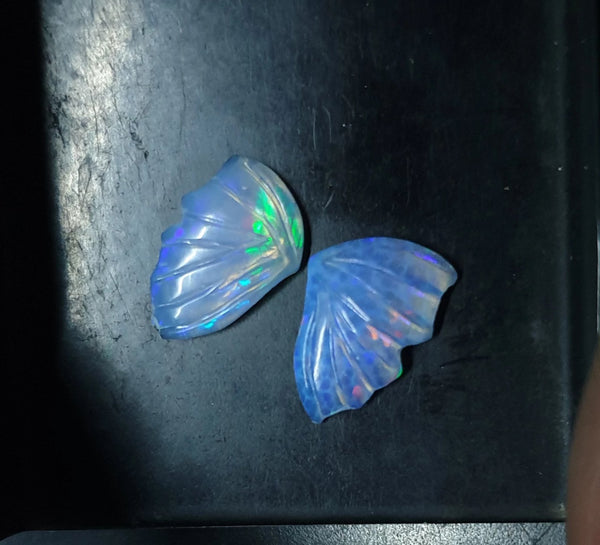 Electric Blue-Green Multi Fire Ethiopian Welo Opal Butterfly Wings/ Hand Carved /Jewelry/ Necklace/ Pendant/ Ring/ Loose Gem Wings/ AAA