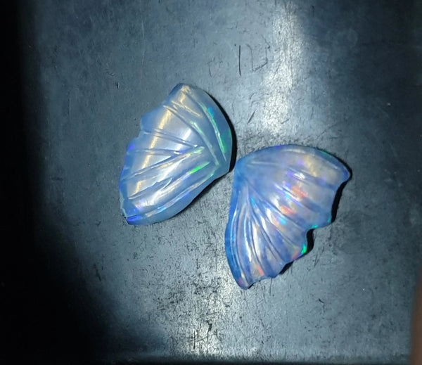 Electric Blue-Green Multi Fire Ethiopian Welo Opal Butterfly Wings/ Hand Carved /Jewelry/ Necklace/ Pendant/ Ring/ Loose Gem Wings/ AAA