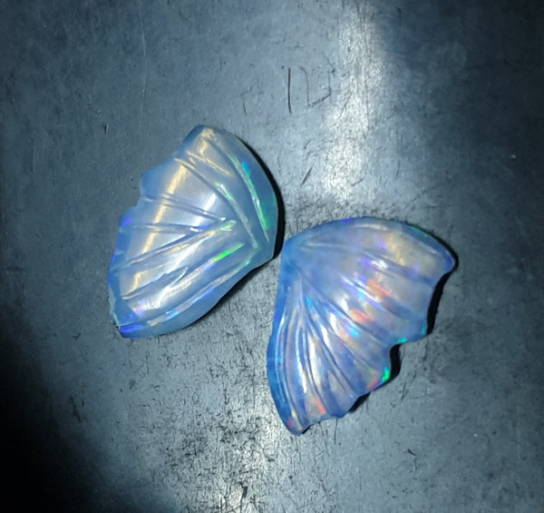 Electric Blue-Green Multi Fire Ethiopian Welo Opal Butterfly Wings/ Hand Carved /Jewelry/ Necklace/ Pendant/ Ring/ Loose Gem Wings/ AAA